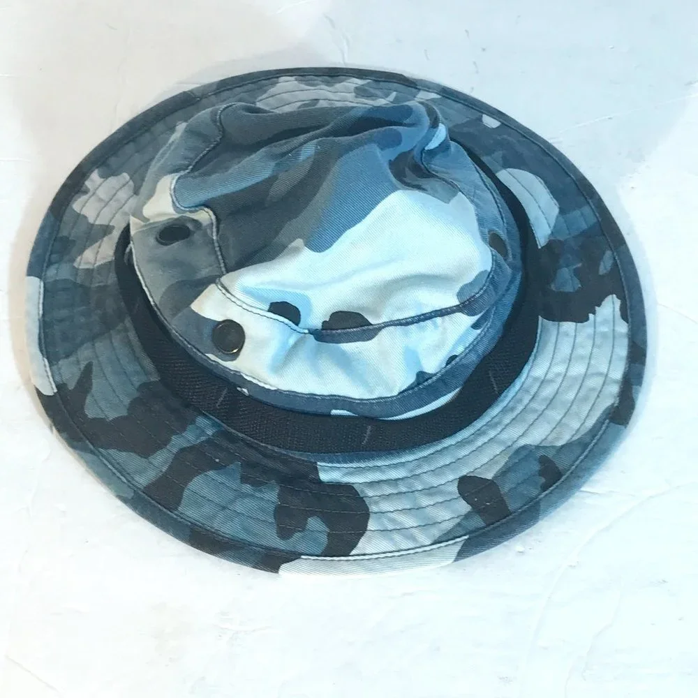 Military Blue Camo Camouflage Cap Bucket Hat - Picture 1 of 6